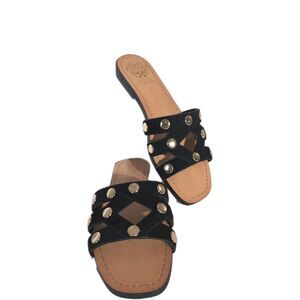 Vince Camuto Vazista Studded Slide Sandal In Black Suede Size 7.5 M Women's New